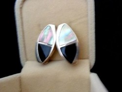Silver rainbow pearl onyx earrings