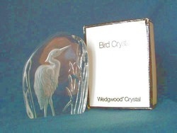 Wedgwood crystal, engraved gray heron, leaf weight
