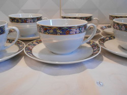 Alföld Porcelán virágos, aranyozott peremű teás készlet, 6db-os