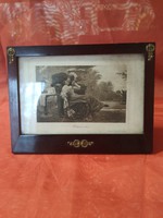 Antique picture frame with copper fittings, antique picture. Vienna 1898.