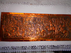 Honfoglalás Vörösréz lemez dombormű, relief.- aprólékos kézműves munka 38 cm  X 14,5 cm
