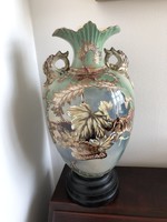 Monumental antique porcelain floor vase, wooden base