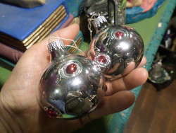 2 old glass Christmas tree ornaments, undamaged ./ Spheres with embossed dots .L