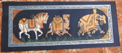 Indiai kézzel festett selyem kép -  Karaván