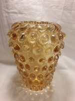 Különleges vastag falú súlyos bütykös nap sárga üveg váza