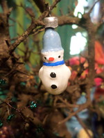 Mini , üveg karácsonyfadísz / hóember . Kb 4 cm-es .
