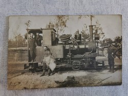 Régi fotó, vonat, mozdony, képeslap méret