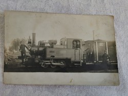 Régi fotó, vonat, mozdony, képeslap méret