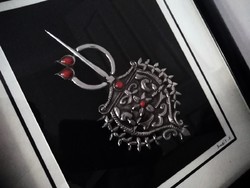 Interesting, signed black-silver Middle Eastern ‘metal picture’ frame, glazed