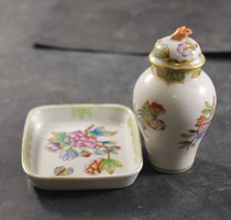 Herend Victoria patterned ring holder and vase with lid 675