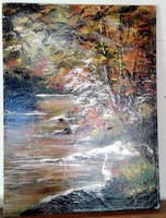 "Ősz a Dunánál"" festmény 40 x 54 cm,ragyogó színekkel