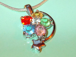 Multicolor cubic zirconia crystal flower vintage tibetan silver necklace