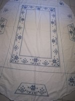 Beautiful hand embroidered blue cross stitch elegant oval huge needlework tablecloth
