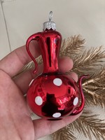 Gyönyörű üveg piros pöttyös kancsó karácsonyfadísz