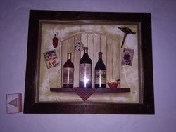 Retro reklám tábla, üvegezett falidísz kocsmába, étterembe - kis dekor boros üvegekkel