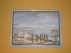 Bokor Vilmos " Tél a Dunán " Tájkép festmény