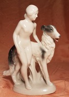 Wallendorf Fasold & Stauch Meztelen leány kutyával, hibátlan porcelán szobor!