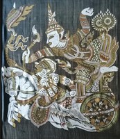 Indiai textilkép fa keretben 53 x 45 cm