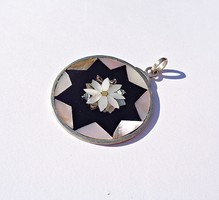 Mexican mother of pearl inlaid alpacca pendant