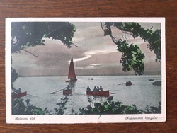 Régi képeslap 1950 Balaton vitorlás hajó levelezőlap