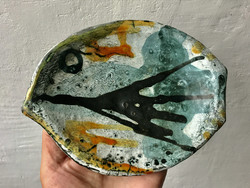 Marked retro ceramic small wall plate with fish