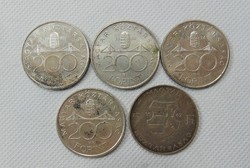 4 darab ezüst 200 Ft-os Magyar Nemzeti Bank 1994 + 1 Kossuth 5 forint 1947