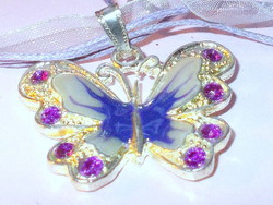 Fire Enamel - Fuchsia Crystal Organ Purple Butterfly Craft Necklace