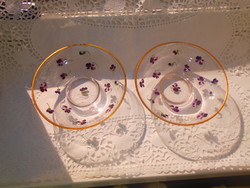 Paradi antique glass dessert - with enamel painted violet decoration - the price is for 2 pieces