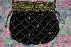 Bag decorated with minerals and metal thread