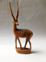 Antelope wooden figure with twisted horns 30 cm