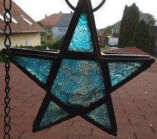 Karácsonyi vas színes üveg mécsestartó csillag