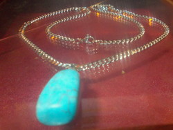Turquoise mineral stony Tibetan silver serious necklace