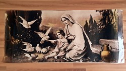 Mária kis Jézussa,l galambokkal. 52 x 120 cm.  fekete-fehér fotópapír utólag megszínezve