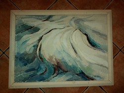 Sáli Róza: "Fodrozódás", festmény, olaj, farost,50x70 cm+keret,Káplár Miklós Hortobágyi Művésztelep