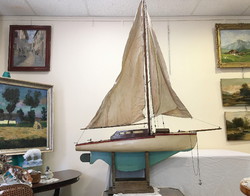 165 cm magas,régi fa vitorlás hajó modell a tartójával