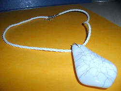 Snow white marbled howlit mineral stony white braided leather necklace