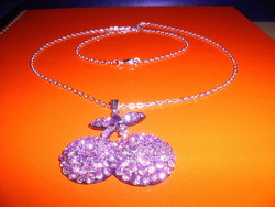 Crystallized swarovski pink crystal cherry pendant 18kgp + gift necklace