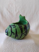 Luria vilma: centerpiece or pot with green glaze, black striped decor, 13 cm