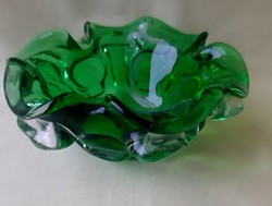 Zöld Cseh vagy Muránói üveg kínáló tál, tálka