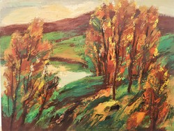 Timár józsef (1940 -) autumn trees danakanyar c. Picture gallery oil painting with original guarantee !!!