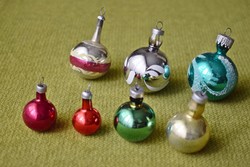 Régi karácsonyfadísz mini és mintás gömb 7db . Karácsony , Szilveszter ünnepi dekoráció
