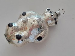 Régi üveg karácsonyfadísz ezüst mini maci jegesmedve üvegdísz