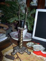 Bronz asztali lámpa 46 cm  barokk talapzaton felfelé szűkülő csavart tömör bronz lámpatest elektromo
