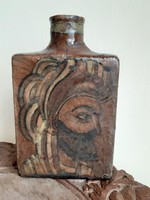Több mint 100 éves kézzel festett pertróleum tároló kő vagy cserépedény butella