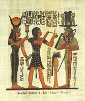 1G125 Egyiptomi papirusz kép Istenségek Hathor Seth