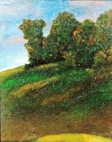 ''D. ORBAN oil painting Hillside 41 x 33 cm'' cetlivel festmény, olaj vászon fa, kerettel 51 x 43 cm