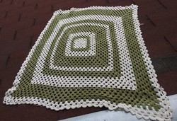 Green and white handmade knitted scarf