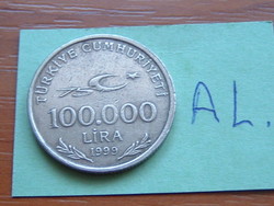 TÖRÖKORSZÁG 100.000 LÍRA 1999 (75. évforduló - Atatürk) Copper-Nickel-Zinc #AL