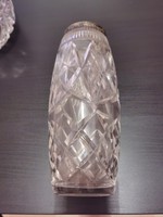 Nagy antik ólomkristály váza ezüst peremmel