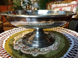 Luxurious, marked, old, silver-plated, chiselled, pierced-sided, base, large serving bowl